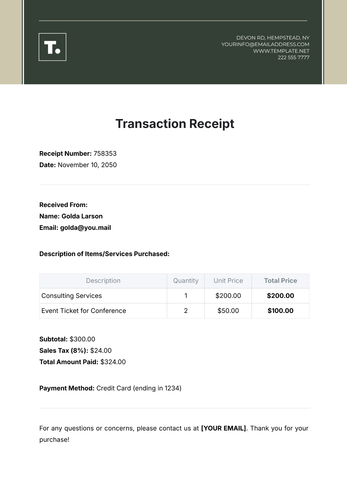 Transaction Receipt Template - Edit Online & Download