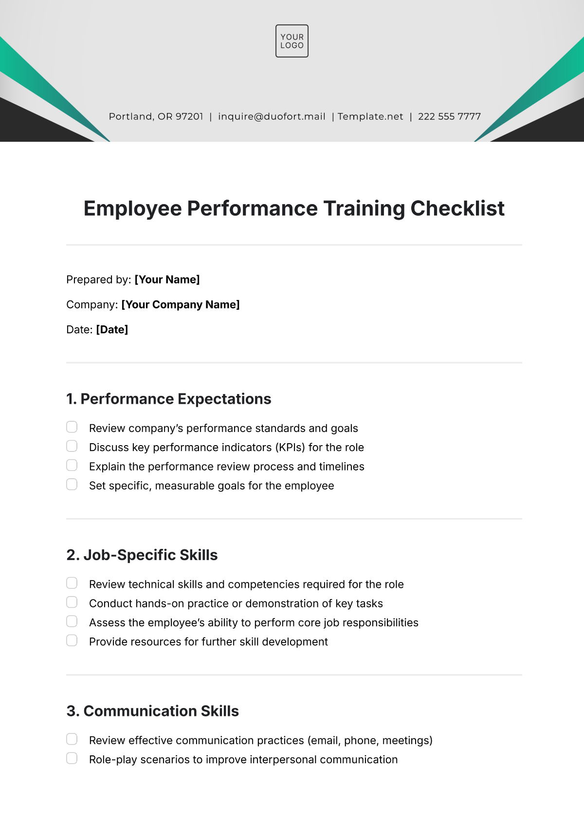 Employee Performance Training Checklist Template - Edit Online & Download