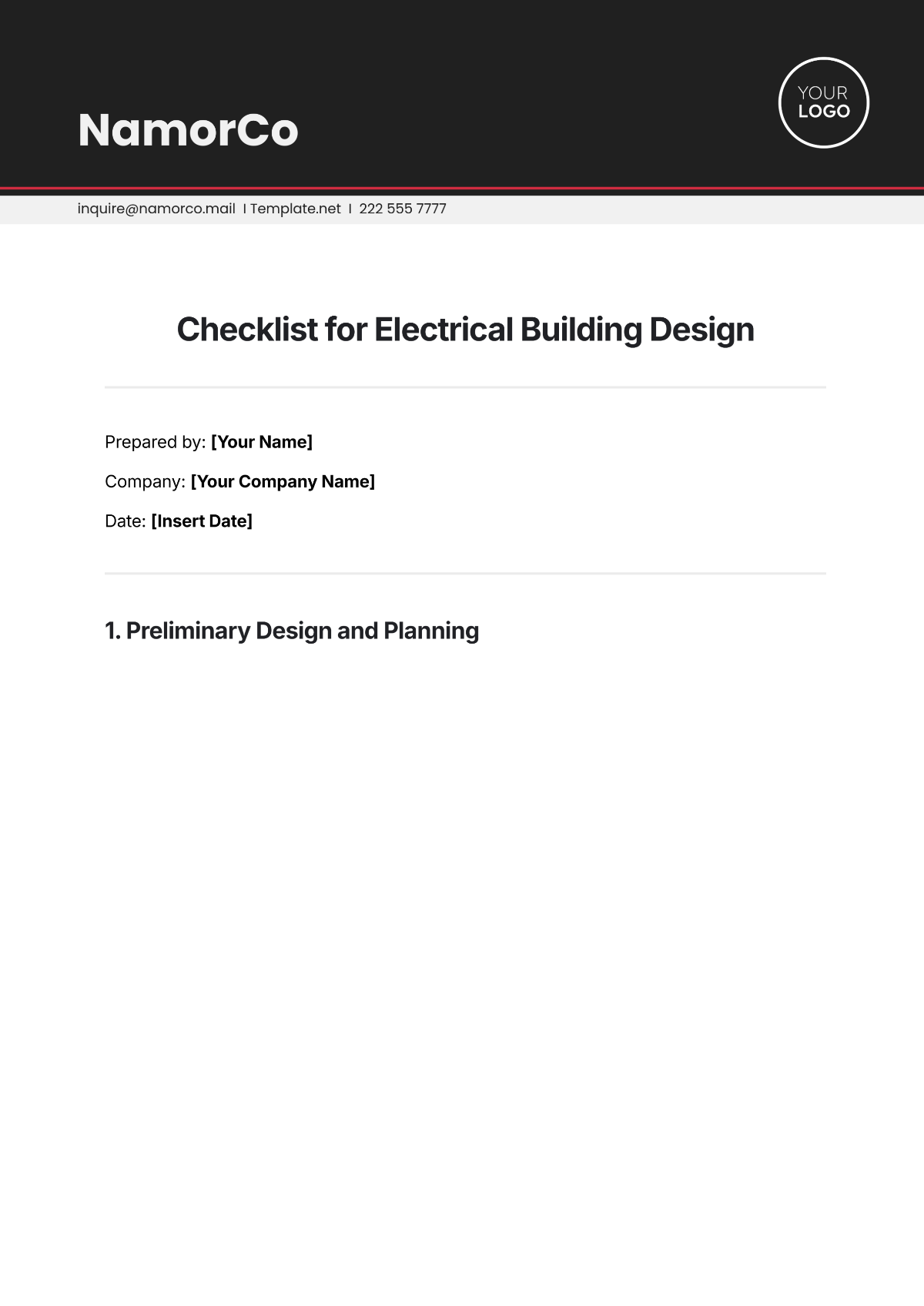 Checklist for Electrical Building Design Template - Edit Online & Download