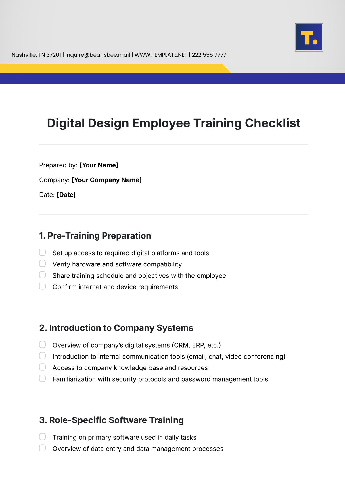 Digital Design Employee Training Checklist Template - Edit Online & Download