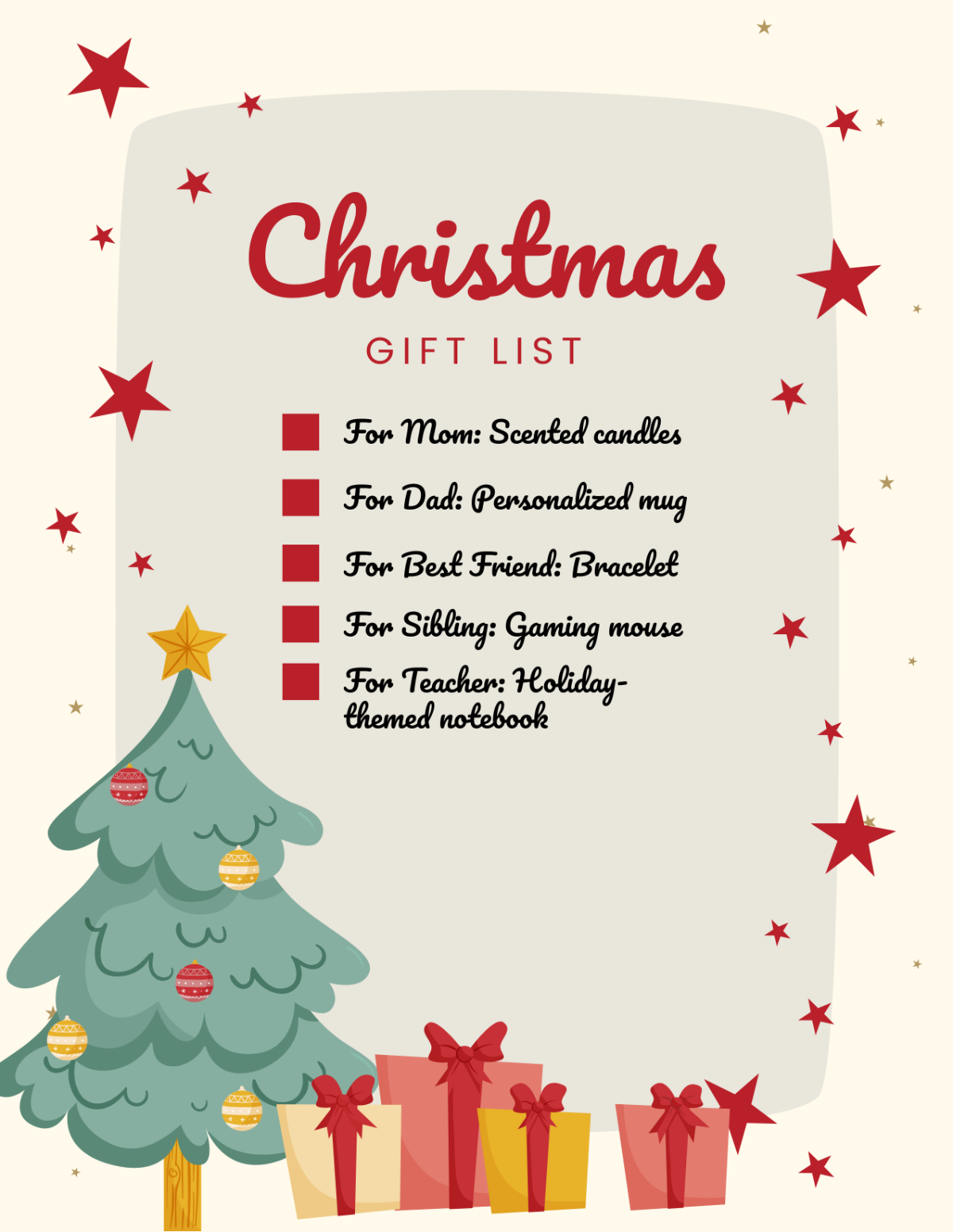 Christmas Gift List Template - Edit Online & Download