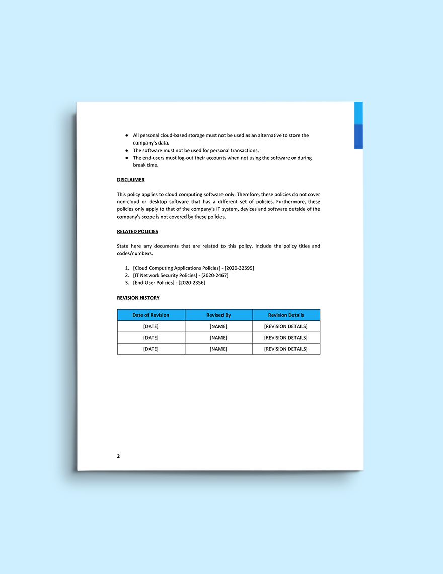 Cloud Computing Policy Template in Word Pages Google Docs Download