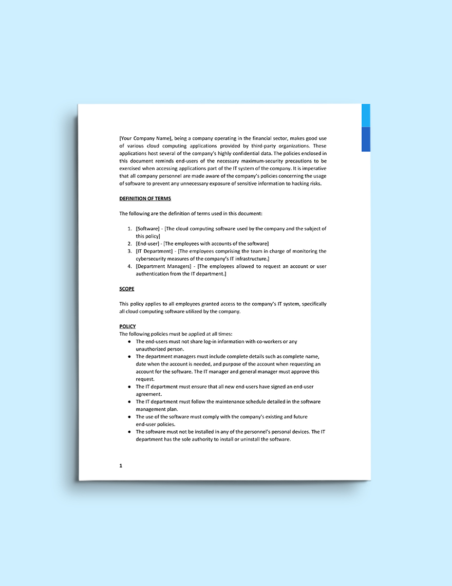 Cloud Computing Policy Template in Word Pages Google Docs Download