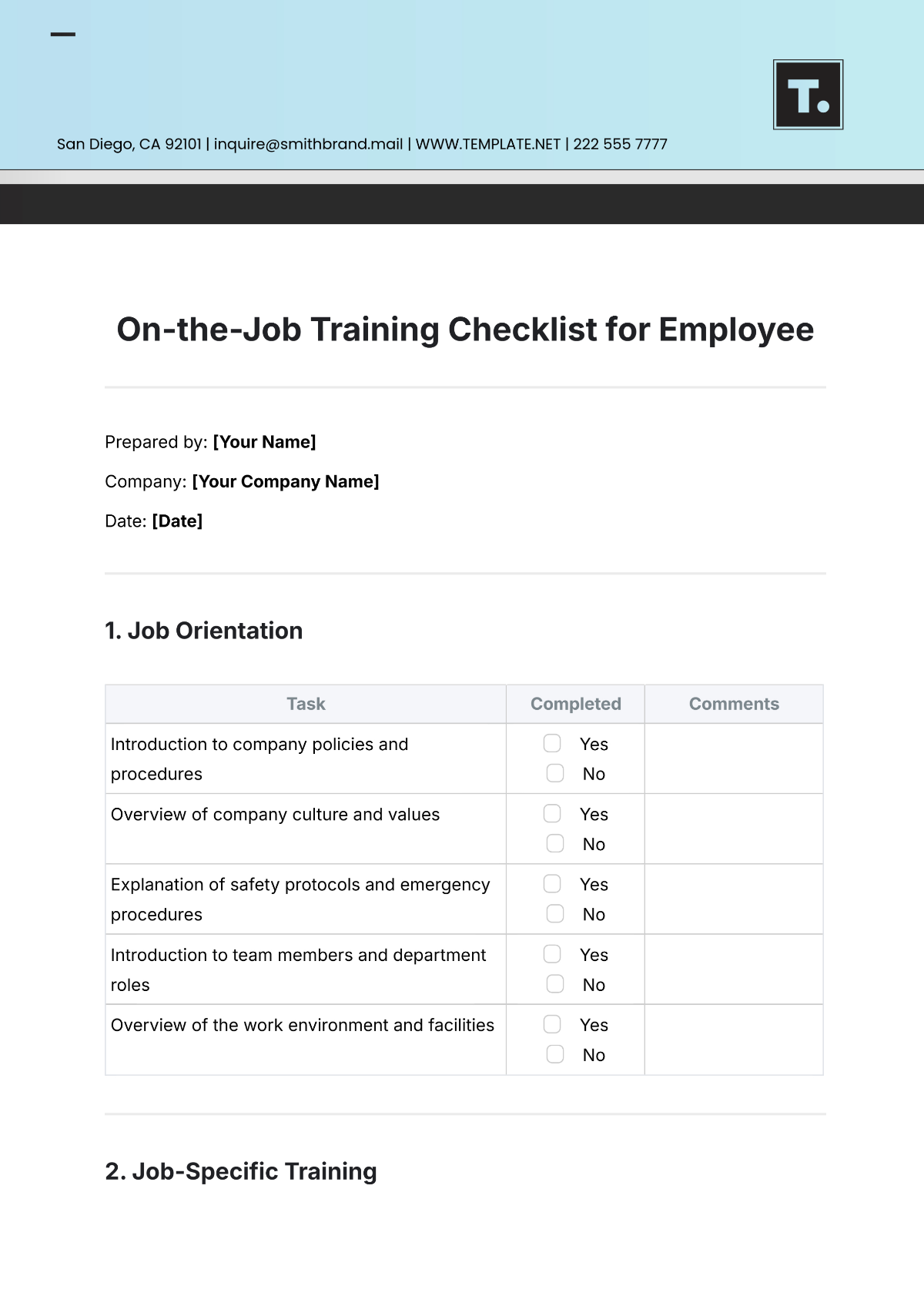 On-the-Job Training Checklist for Employee Template - Edit Online & Download