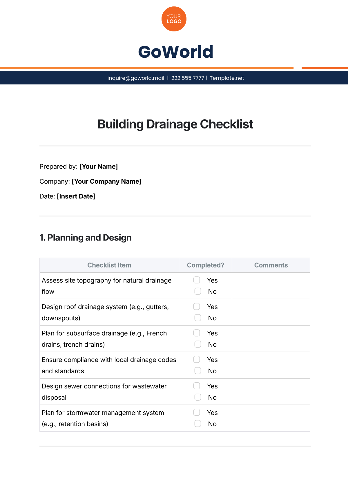 Building Drainage Checklist Template - Edit Online & Download