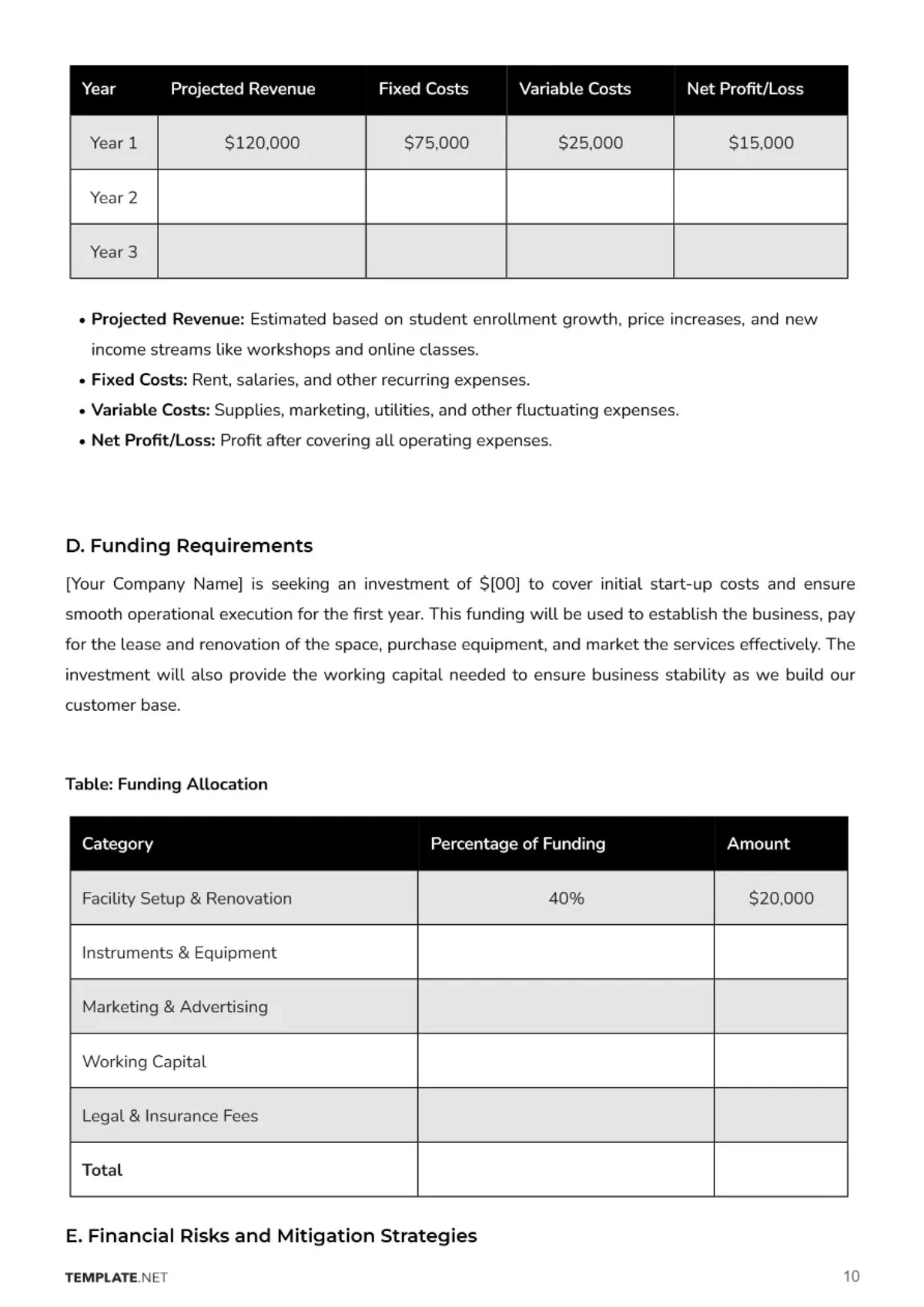 Free Music School Business Plan Template to Edit Online