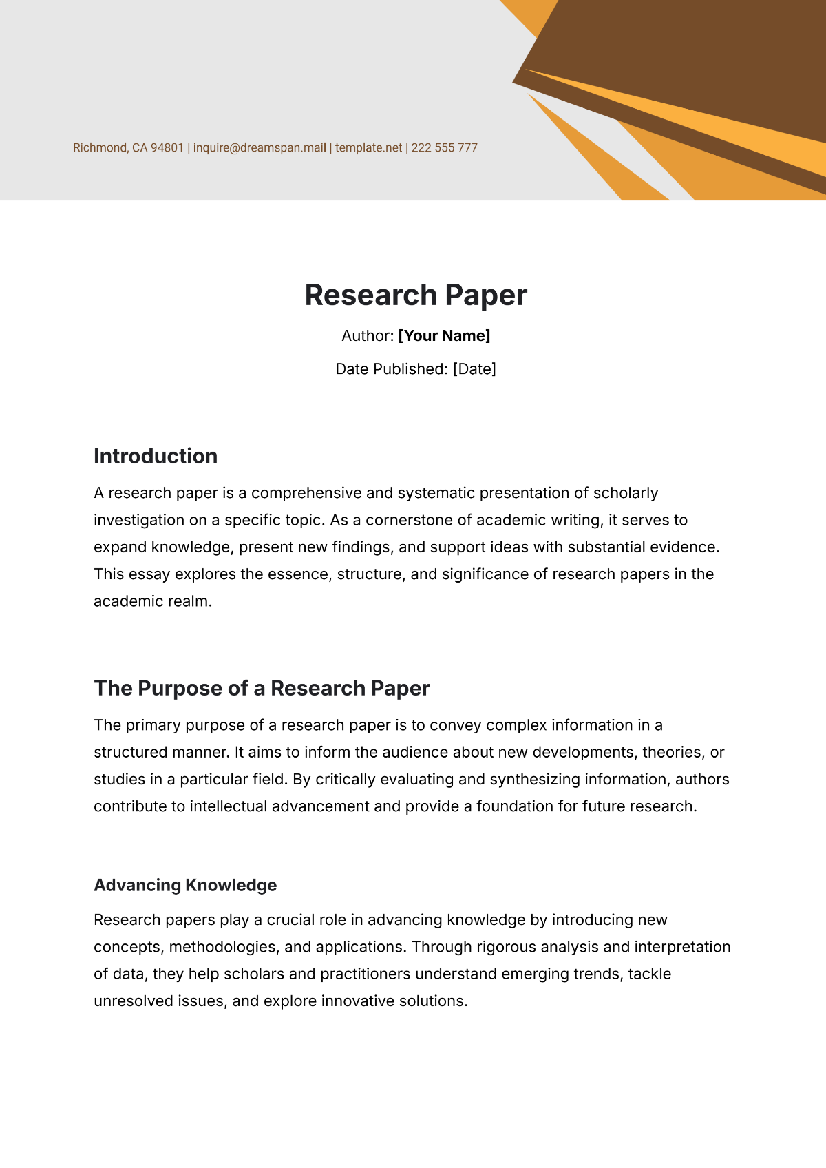 Free Research Paper Template