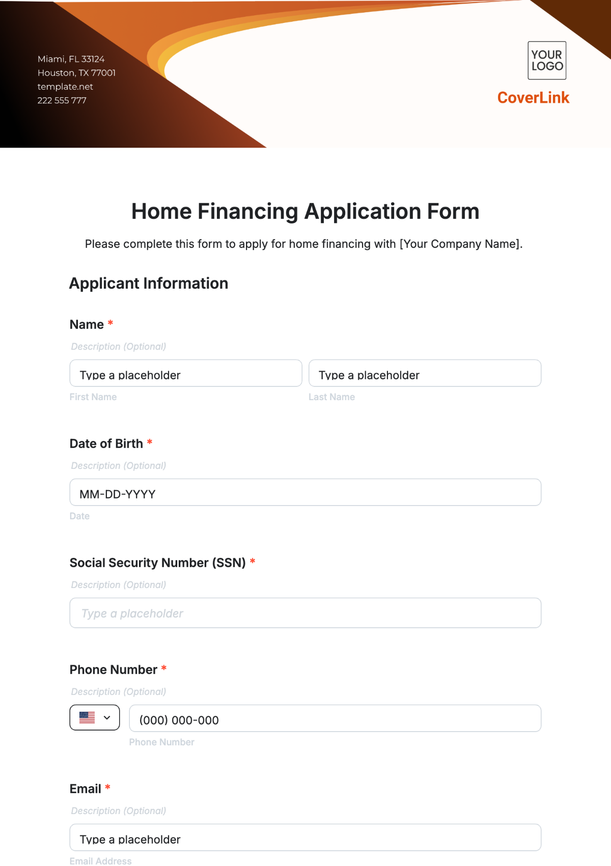 Home Financing Application Form Template - Edit Online & Download