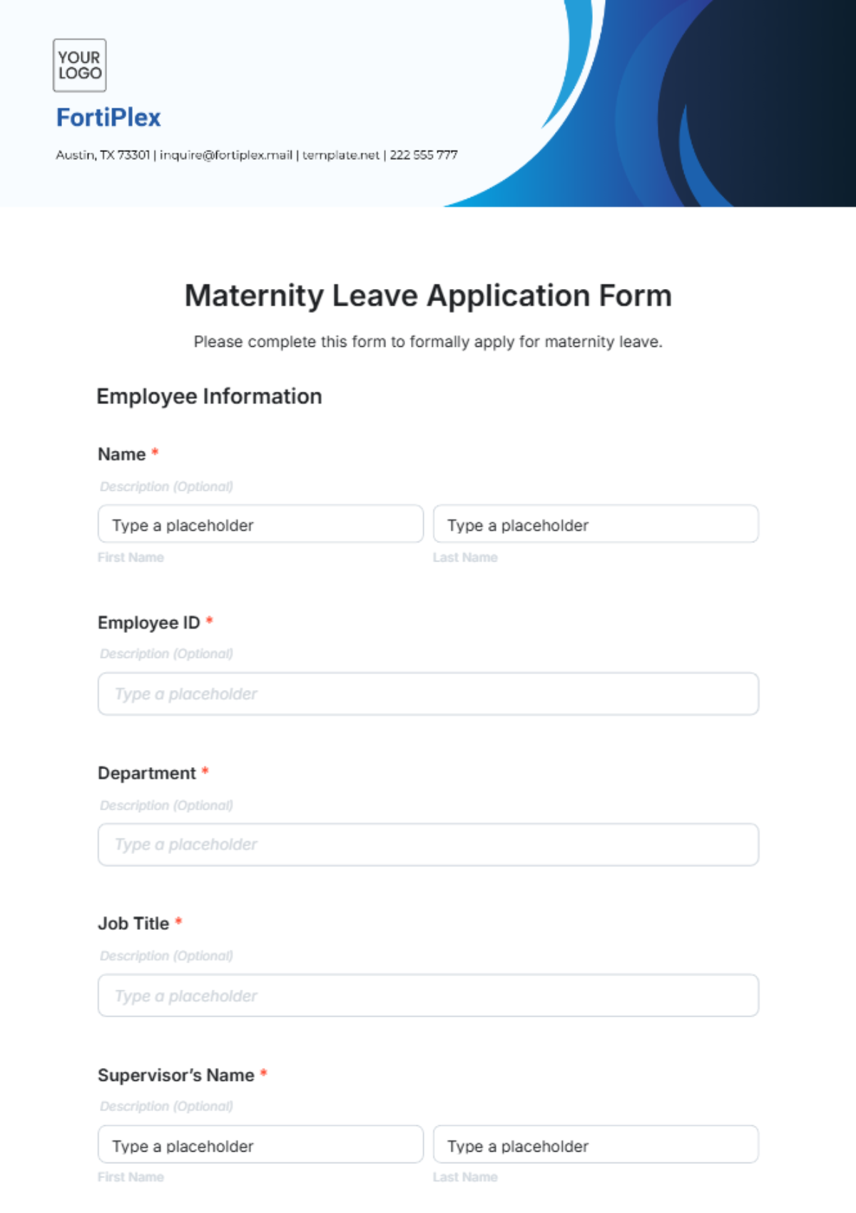 Maternity Leave Application Form Template - Edit Online & Download