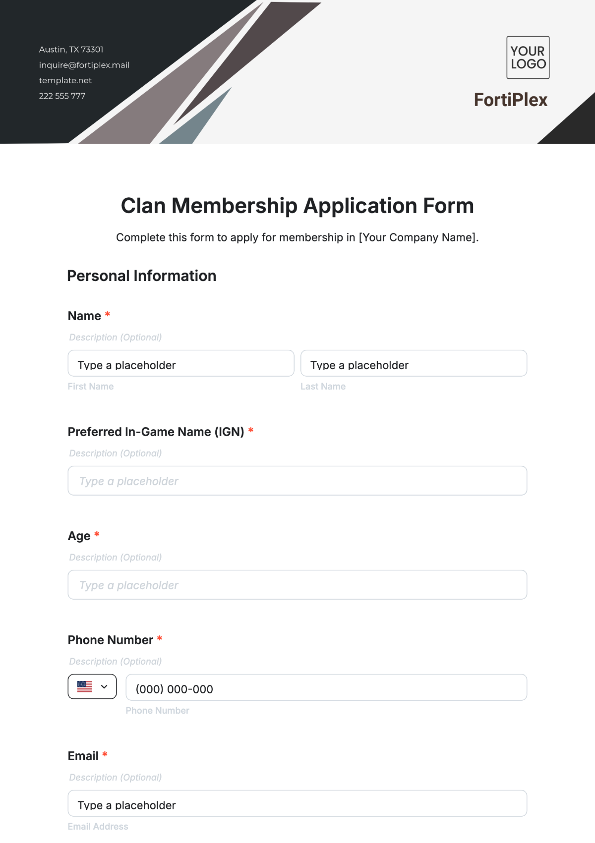 Clan Membership Application Form Template - Edit Online & Download