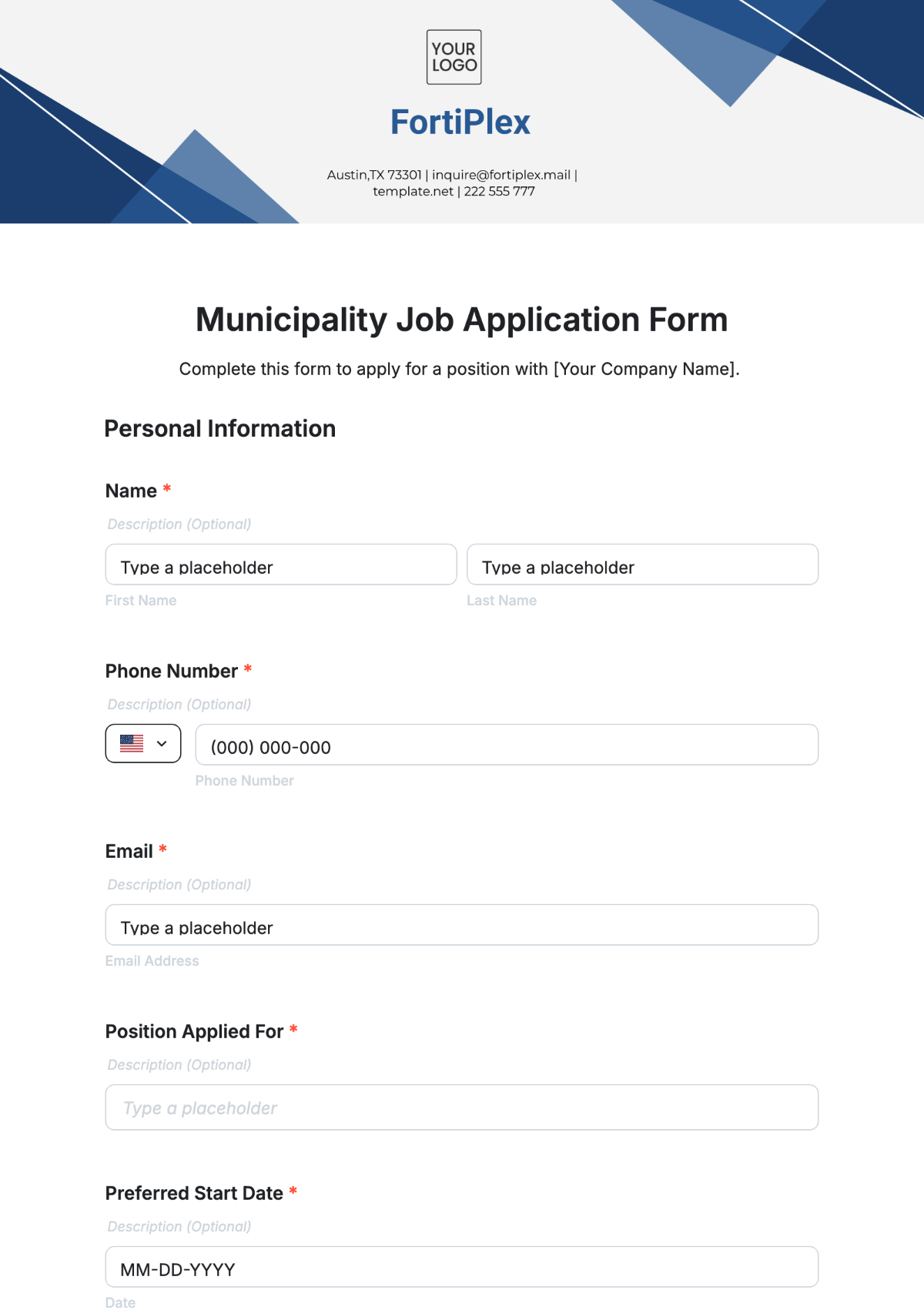 Municipality Job Application Form Template - Edit Online & Download