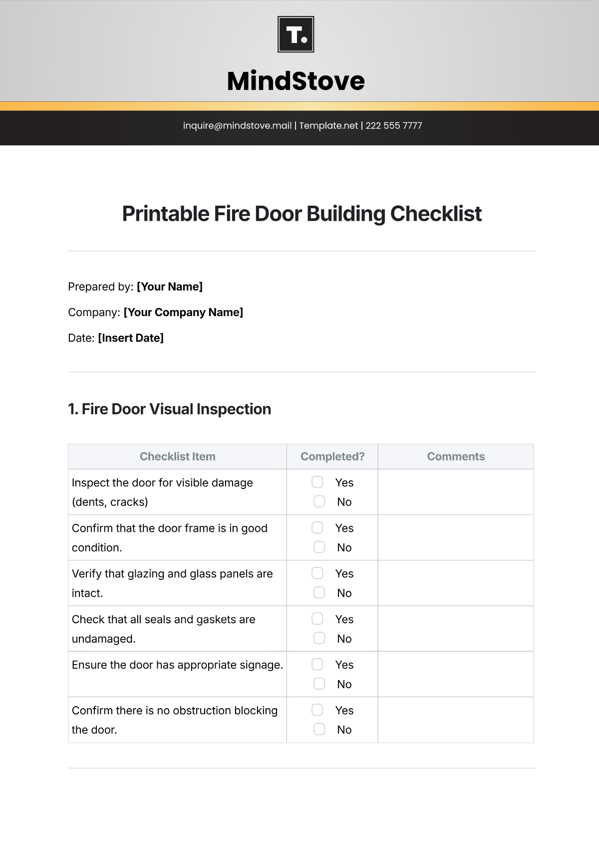 Printable Fire Door Building Checklist Template - Edit Online & Download