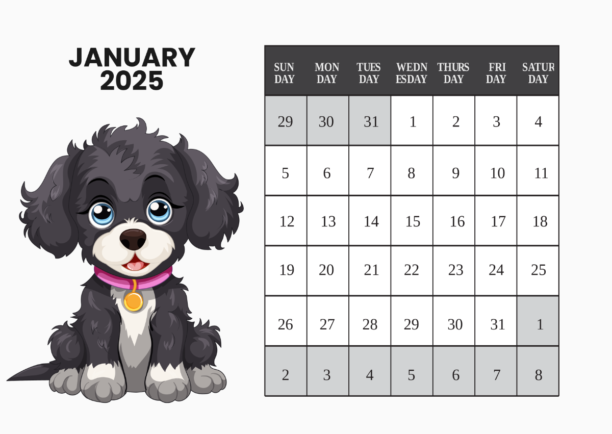 Free Black and White January 2025 Calendar Template to Edit Online