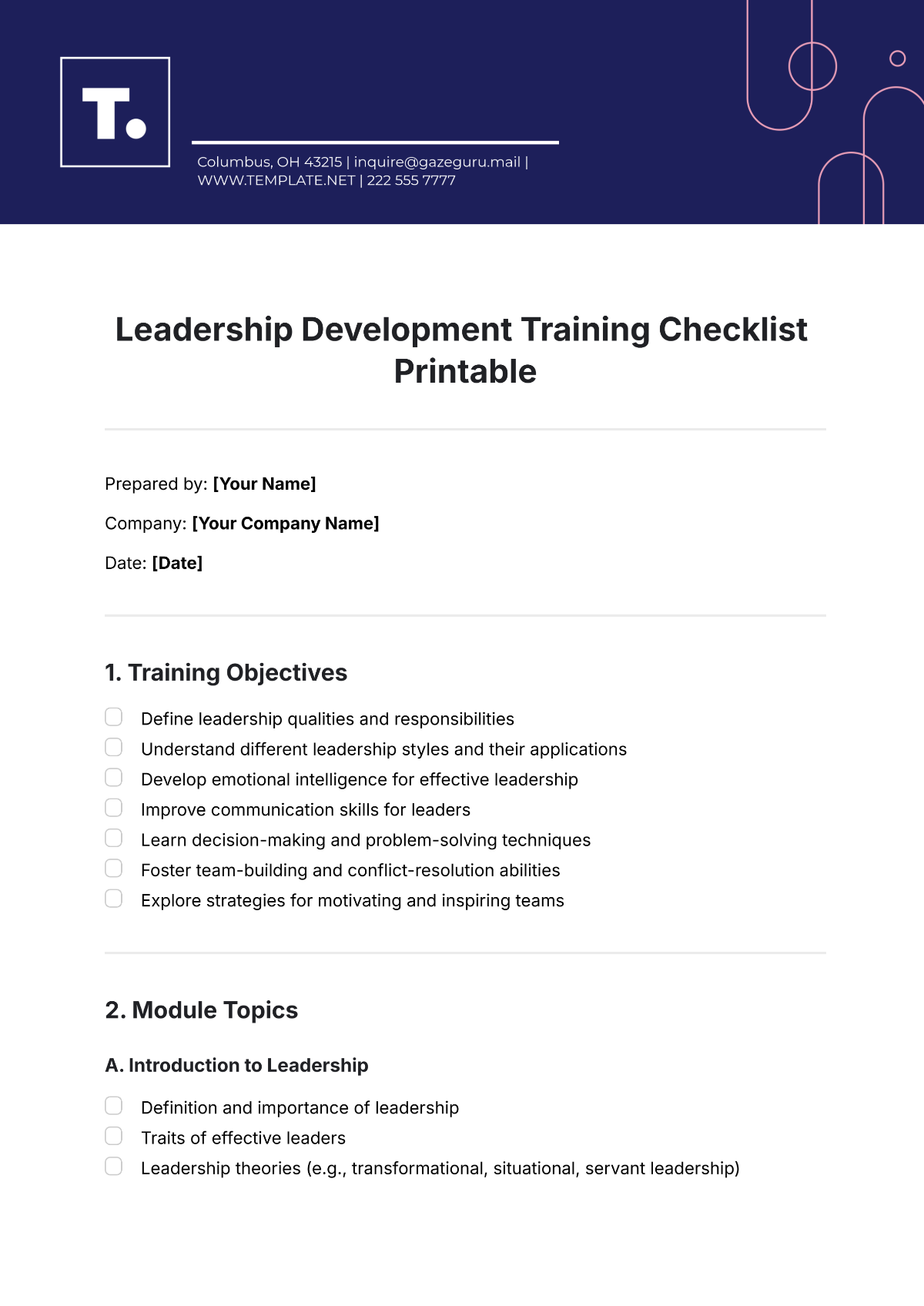 Leadership Development Training Checklist Printable Template - Edit Online & Download