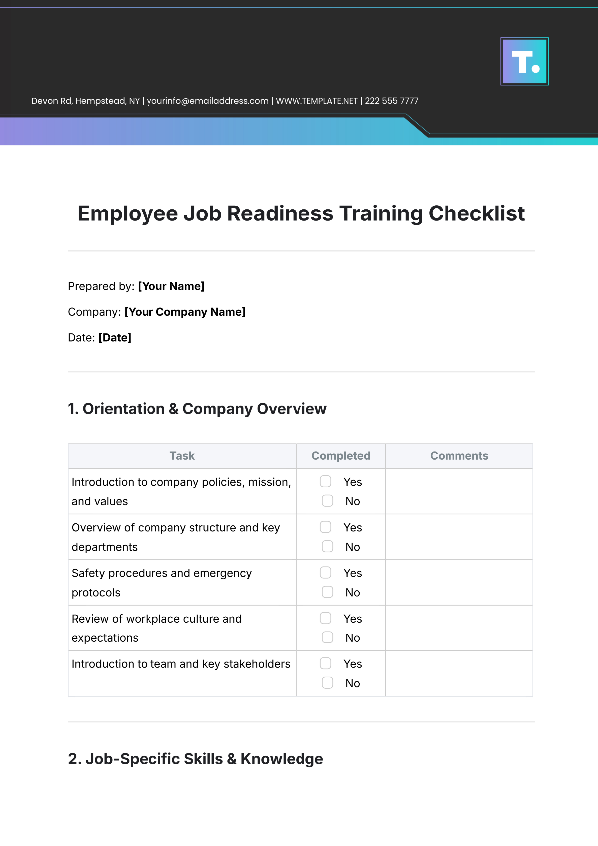 Employee Job Readiness Training Checklist Template - Edit Online & Download