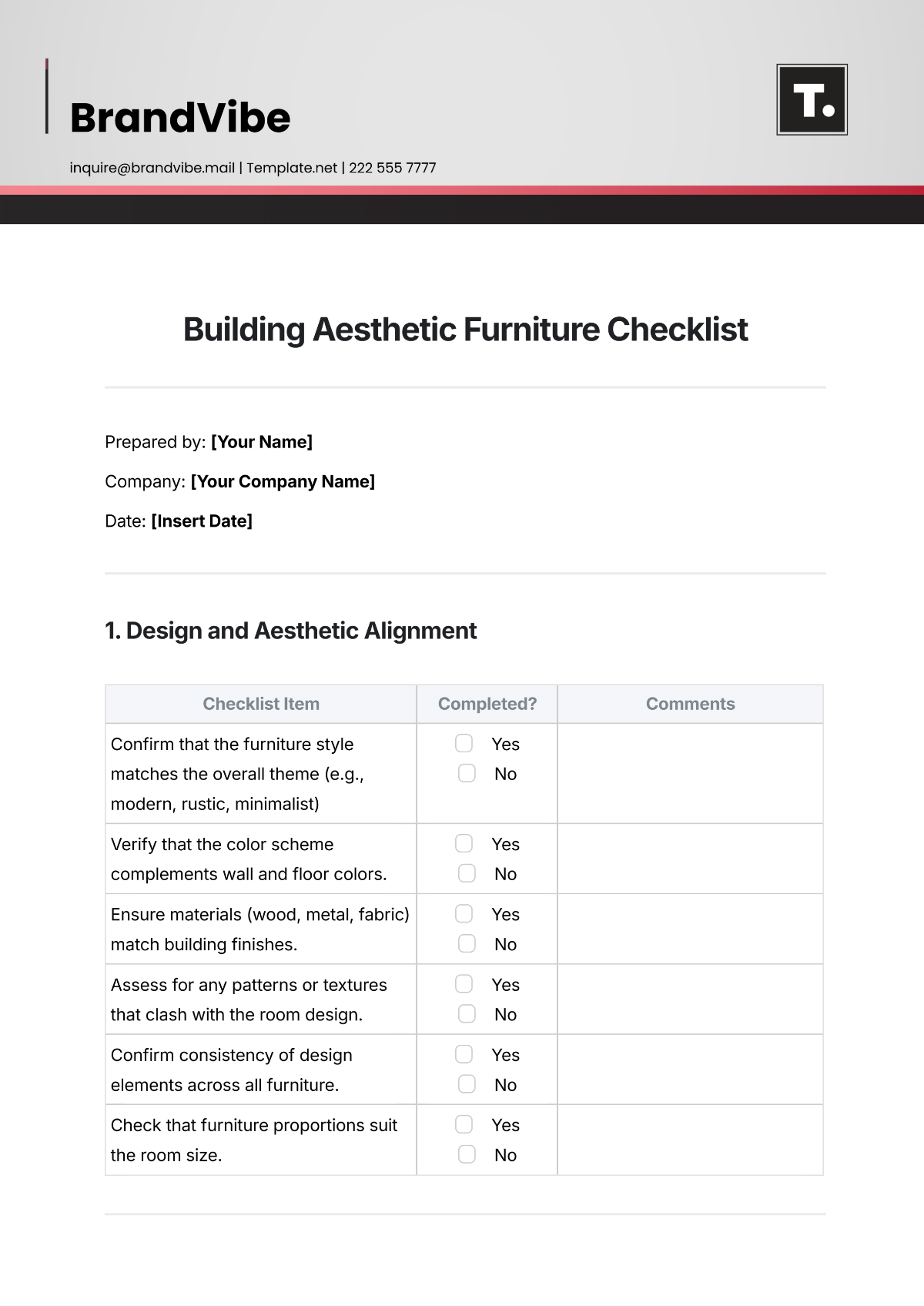 Building Aesthetic Furniture Checklist Template - Edit Online & Download