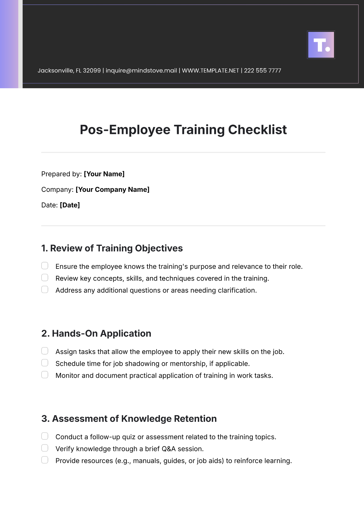 Pos-Employee Training Checklist Template - Edit Online & Download