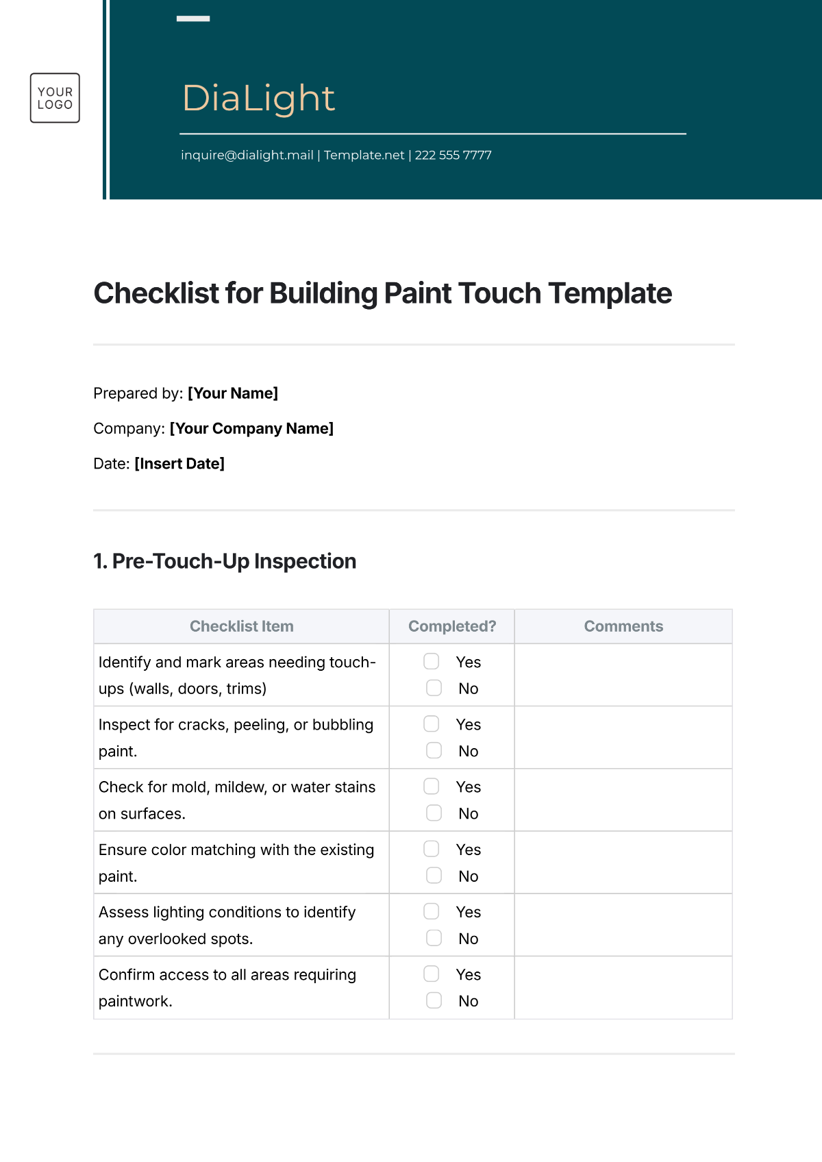 Checklist for Building Paint Touch Template - Edit Online & Download