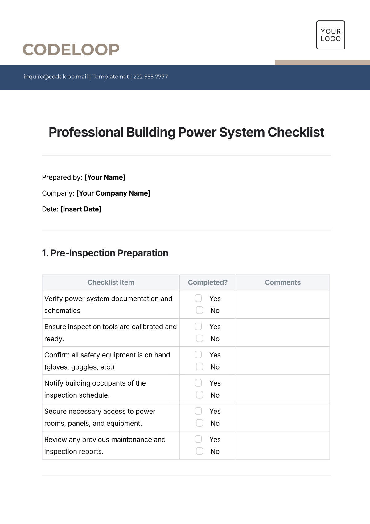 Professional Building Power System Checklist Template - Edit Online & Download