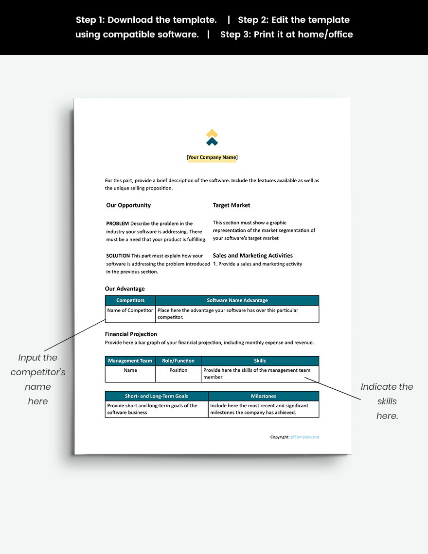 One Page Software Plan Template