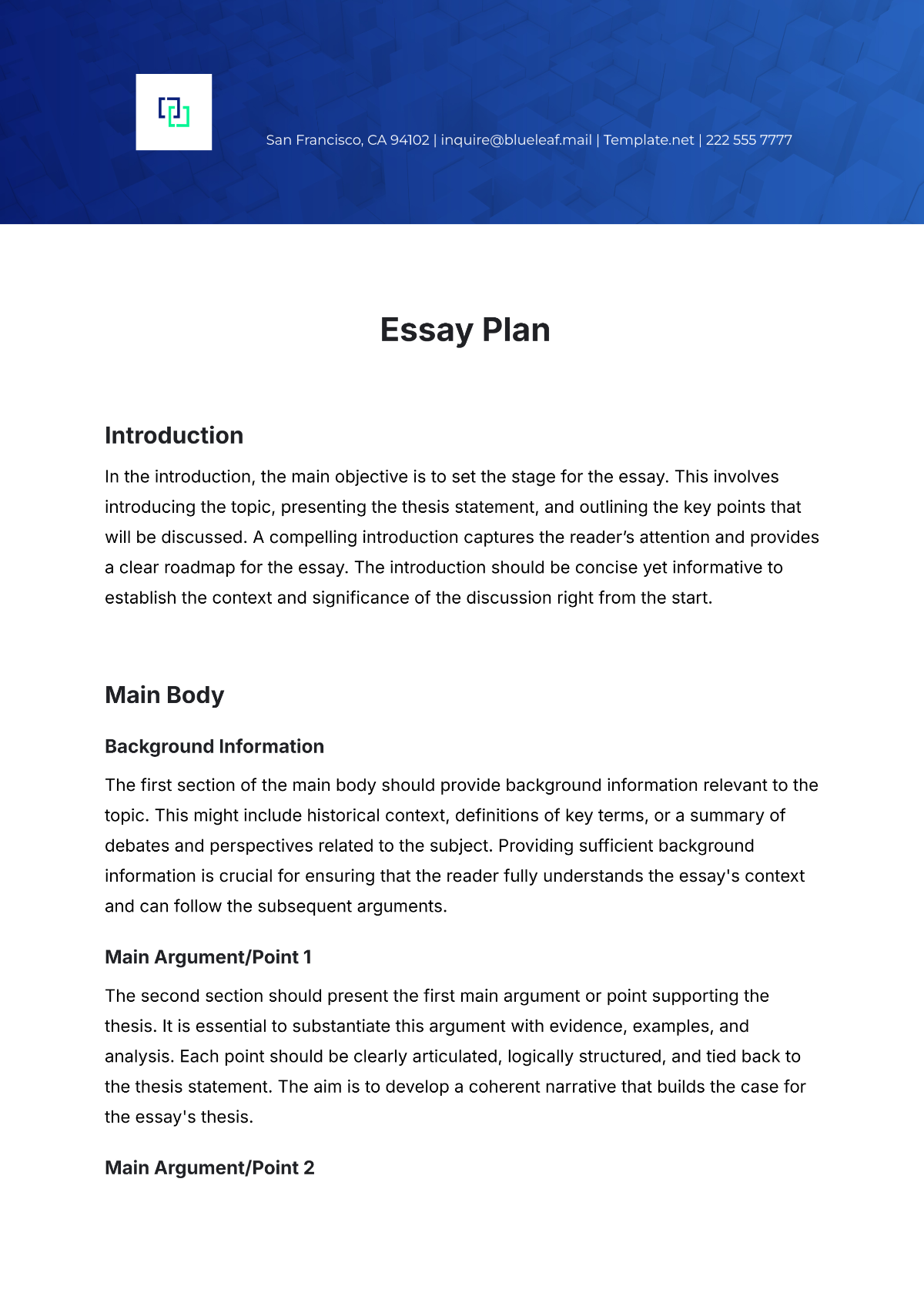 Essay Plan Template - Edit Online & Download