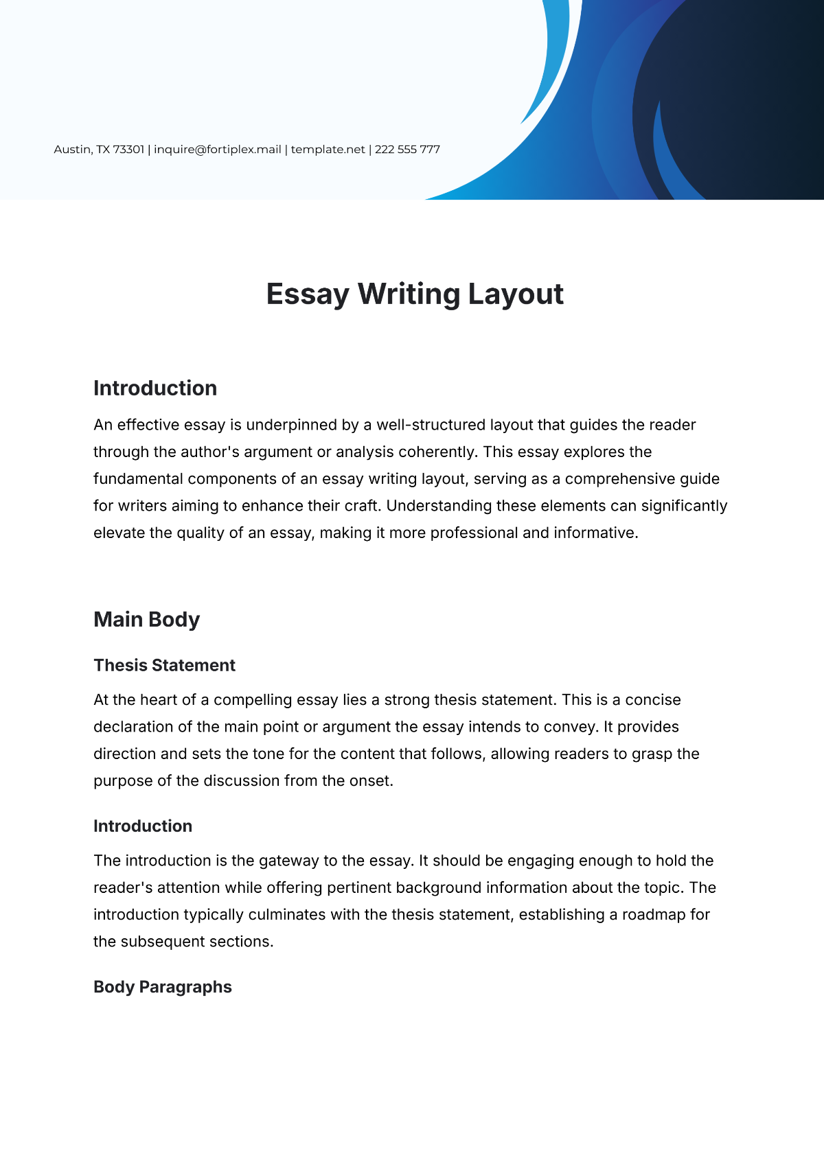 Essay Writing Layout Template - Edit Online & Download