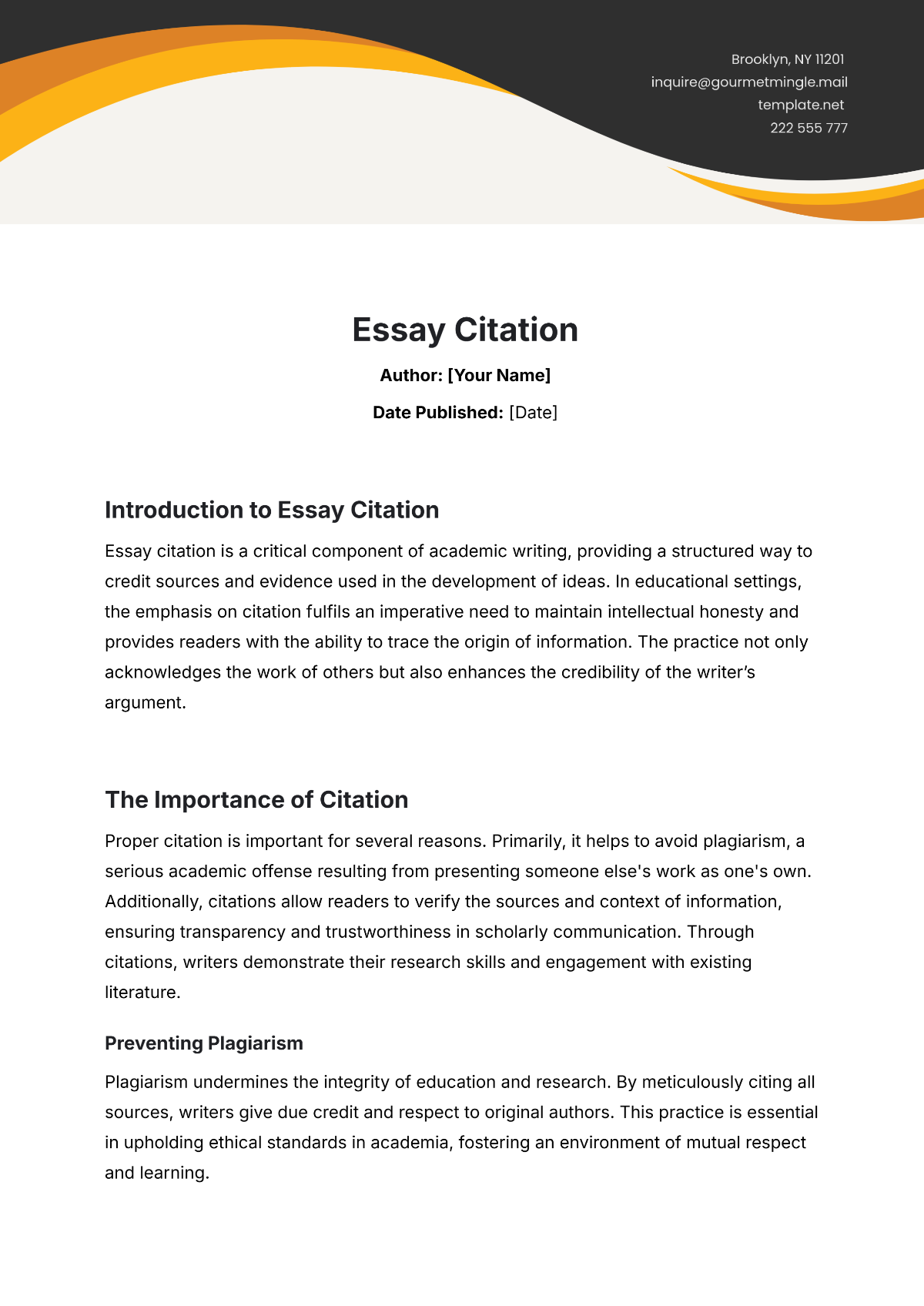 Essay Citation Template - Edit Online & Download