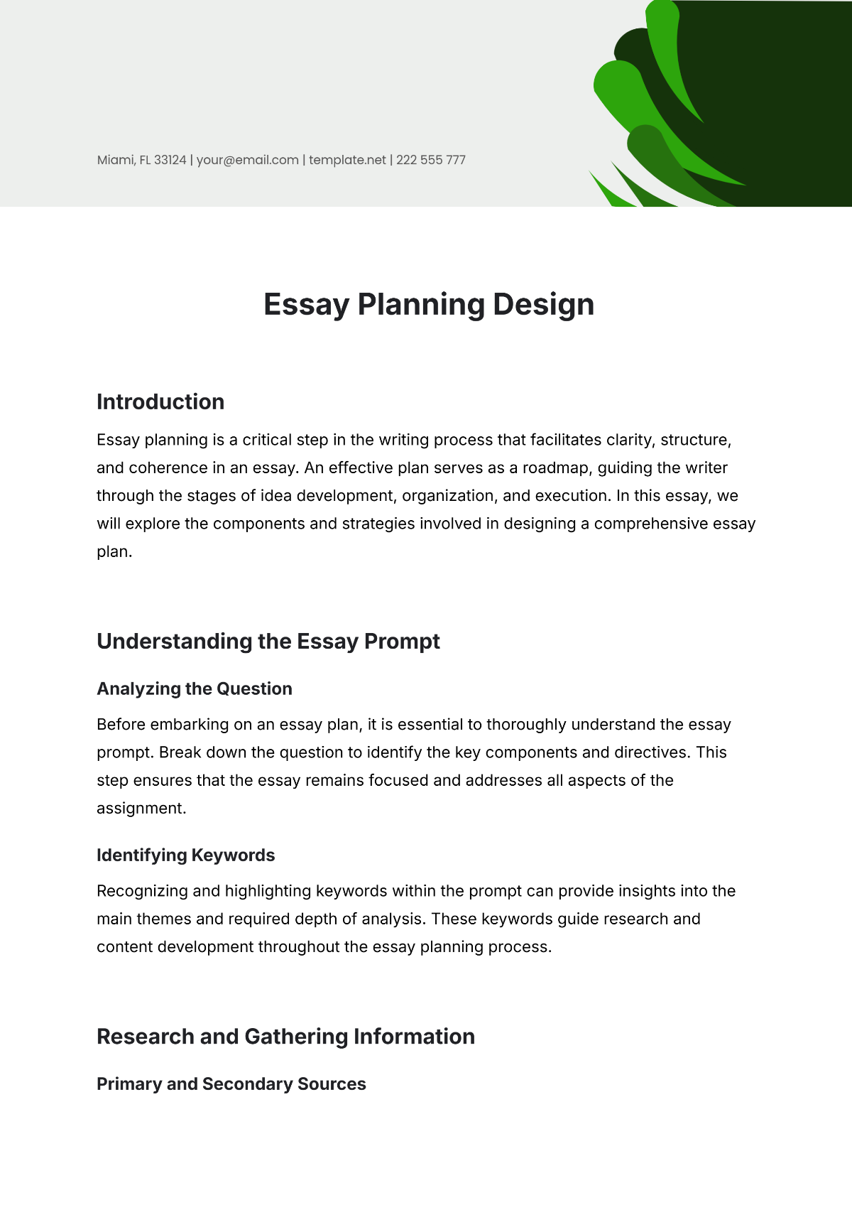 Essay Planning Design Template - Edit Online & Download