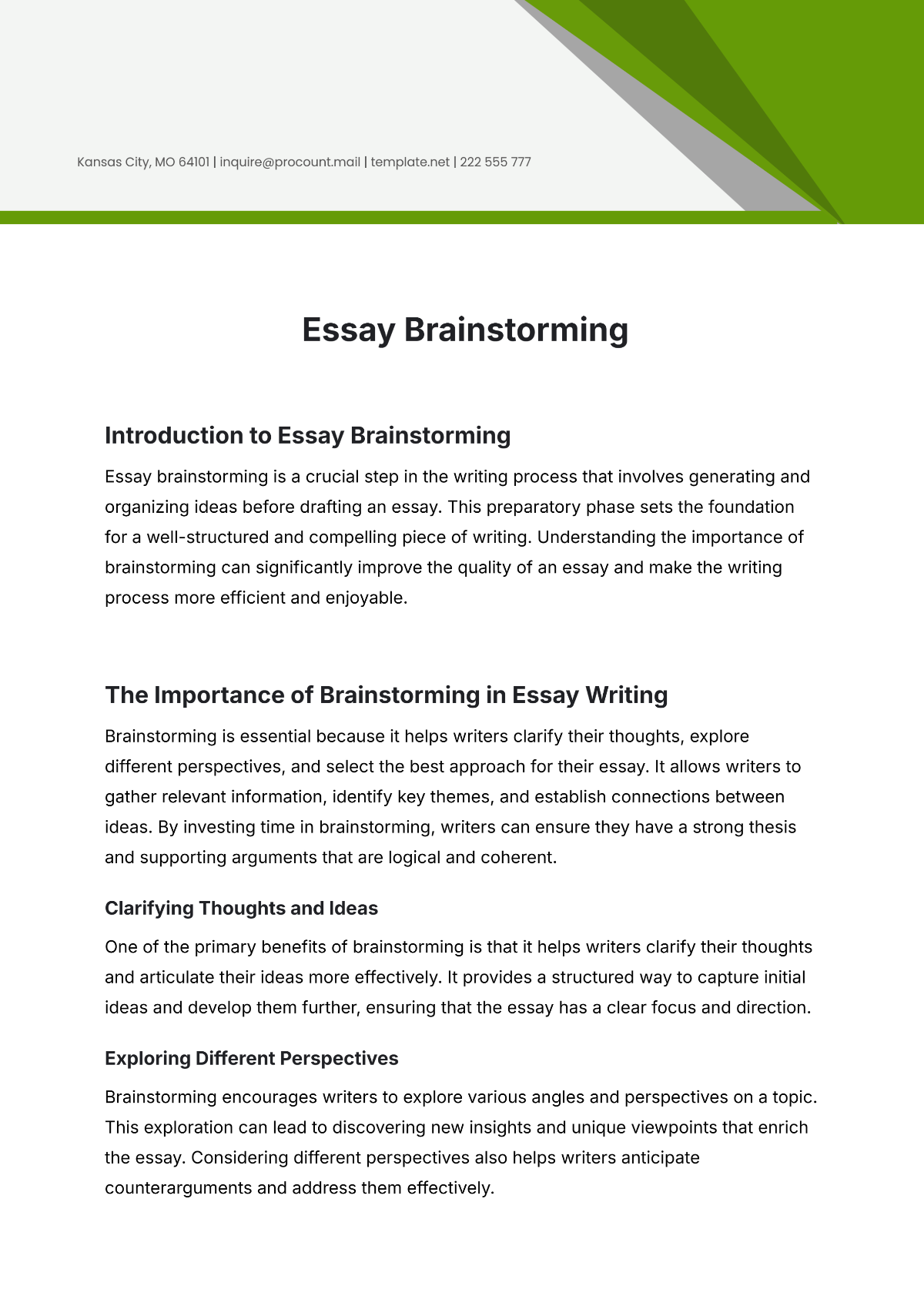 Essay Brainstorming Template - Edit Online & Download