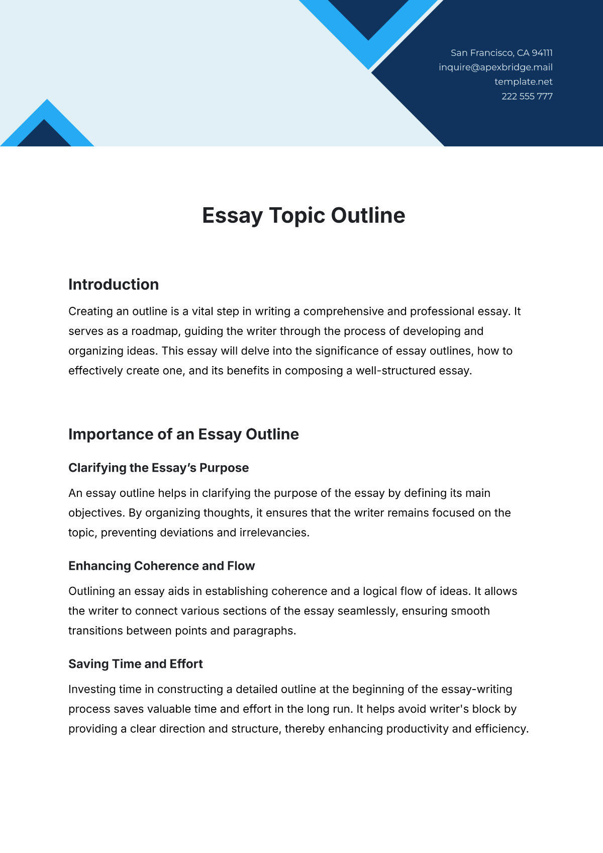 Free Essay Topic Outline Template - Edit Online & Download | Template.net