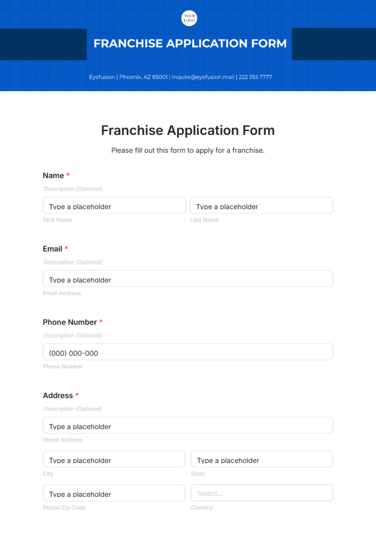 Franchise Application Form Template - Edit Online & Download