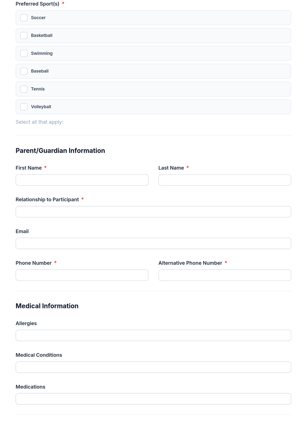 Free Sports Summer Camp Application Form Template & AI Maker