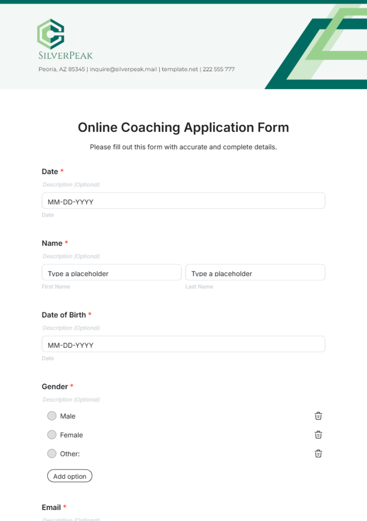 Online Coaching Application Form Template - Edit Online & Download