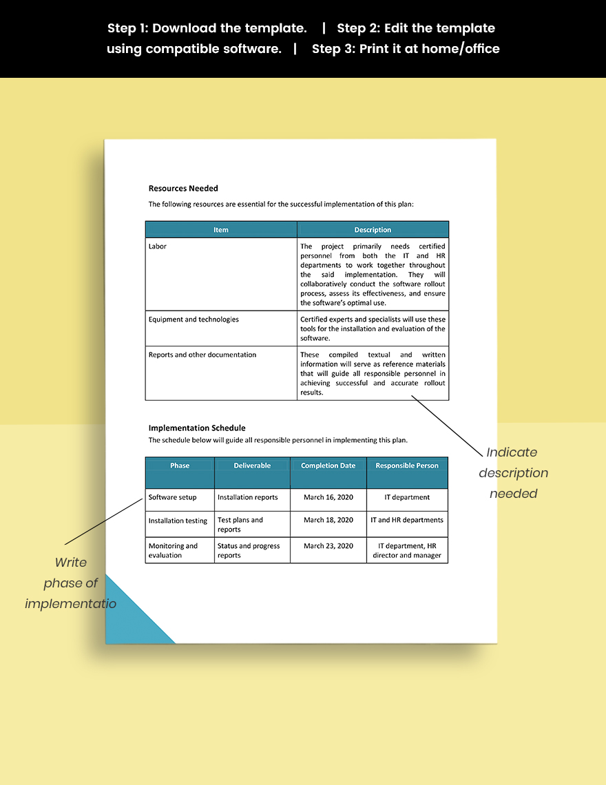 Editable Software Rollout Plan Template 