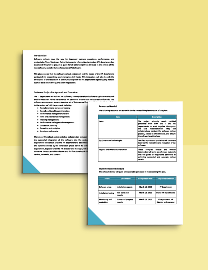 Printable Software Rollout Plan Template 