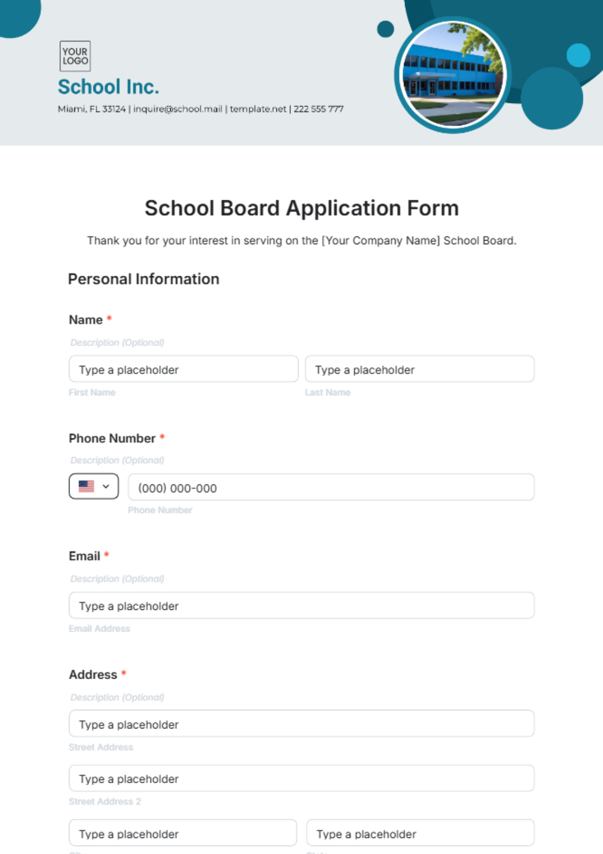 School Board Application Form Template - Edit Online & Download