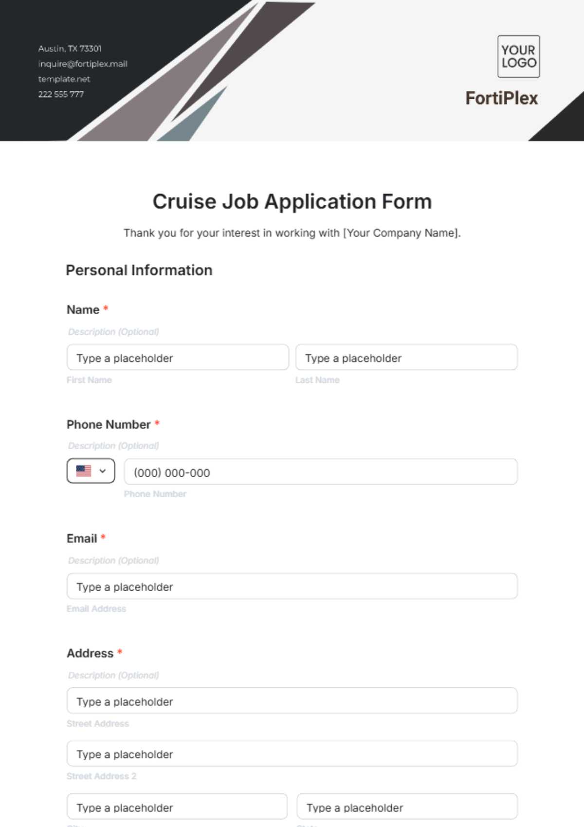 Cruise Job Application Form Template - Edit Online & Download