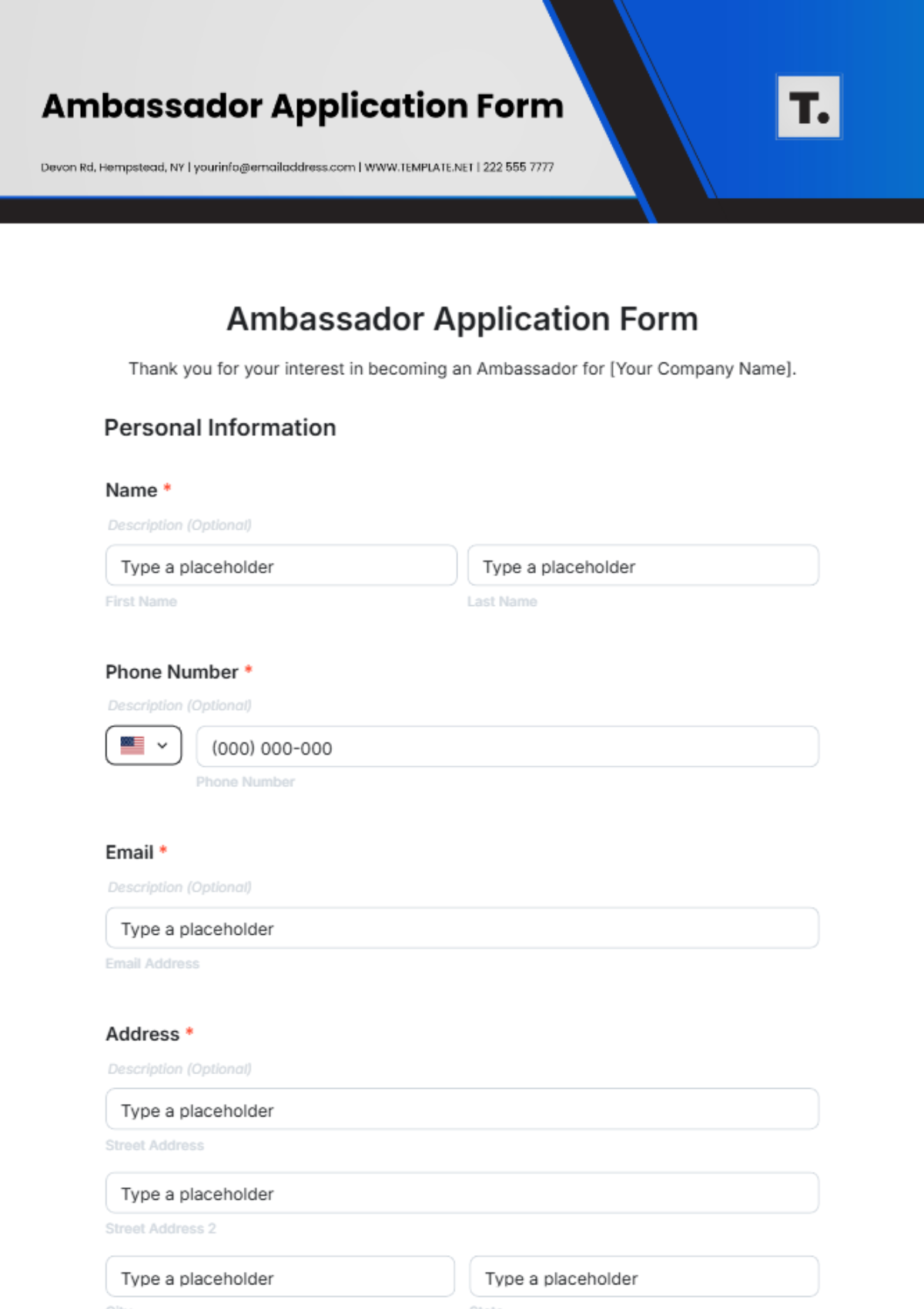 Ambassador Application Form Template - Edit Online & Download