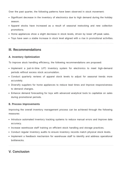 Free Warehouse Inventory Report Template to Edit Online