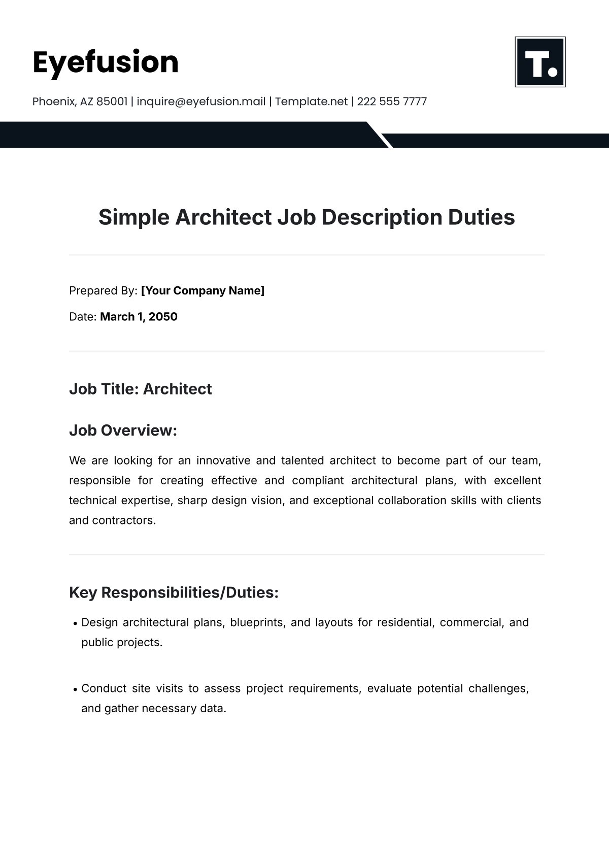 Simple Architect Job Description Duties Template - Edit Online & Download