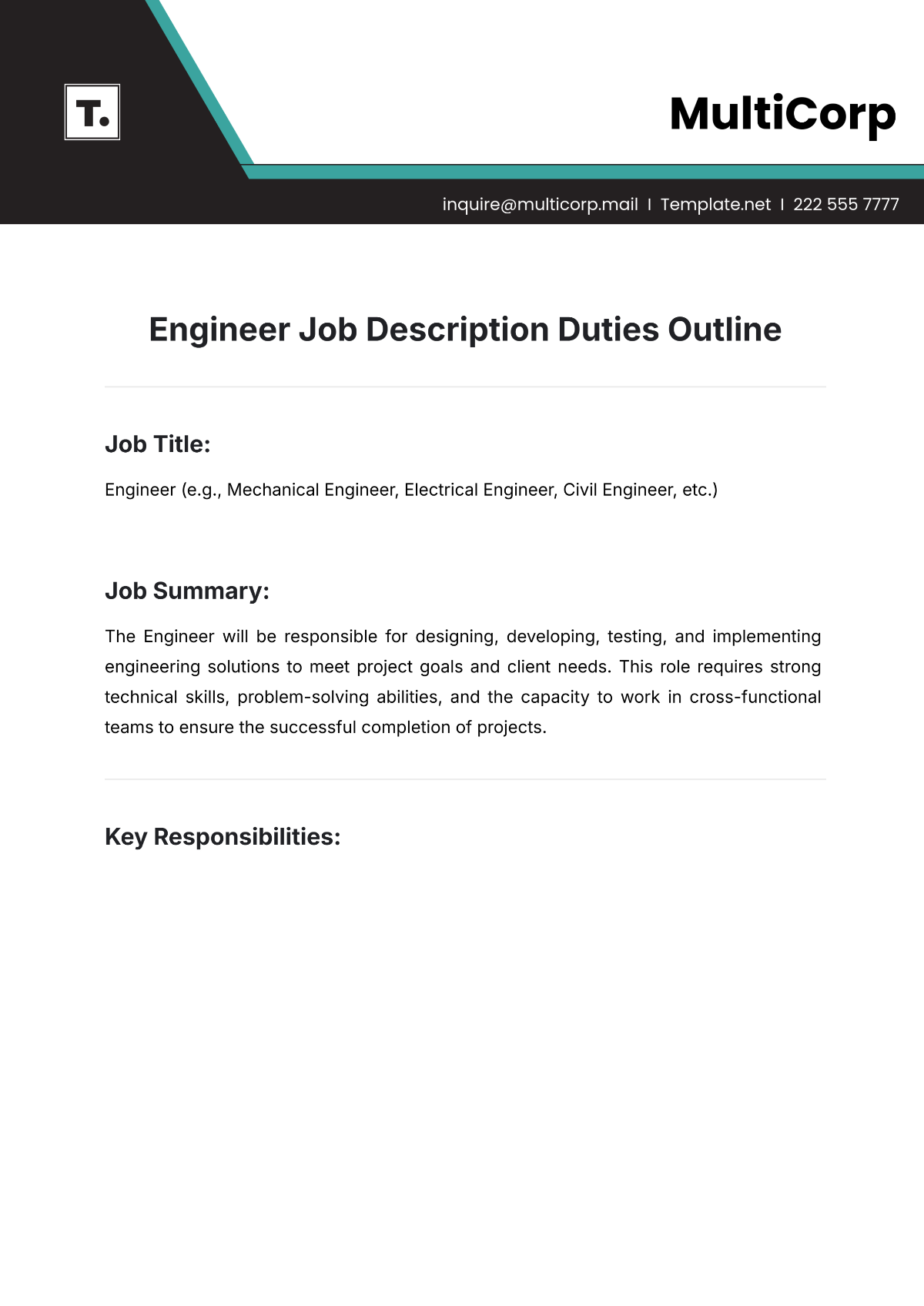 Engineer Job Description Duties Outline Template - Edit Online & Download