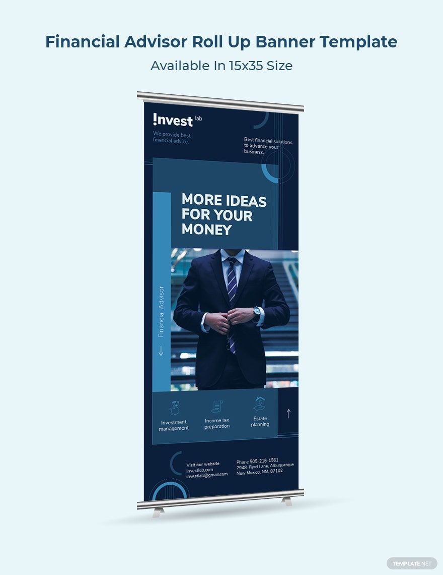 Free Financial Advisor Roll Up Banner Template in Illustrator, PSD, Apple Pages, InDesign