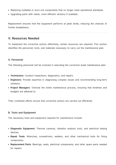 Free Corrective Asset Maintenance Plan Template to Edit Online