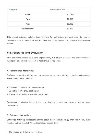 Free Corrective Asset Maintenance Plan Template to Edit Online