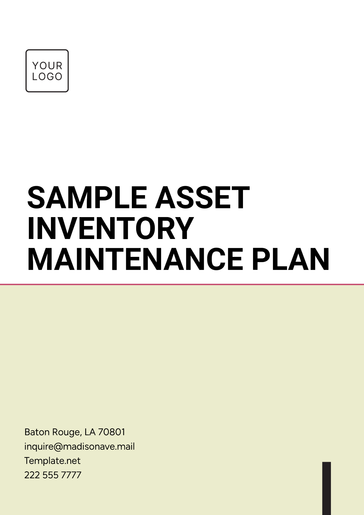 Sample Asset Inventory Maintenance Plan Template - Edit Online & Download