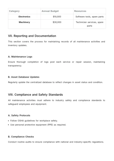 Free Sample Asset Inventory Maintenance Plan Template to Edit Online