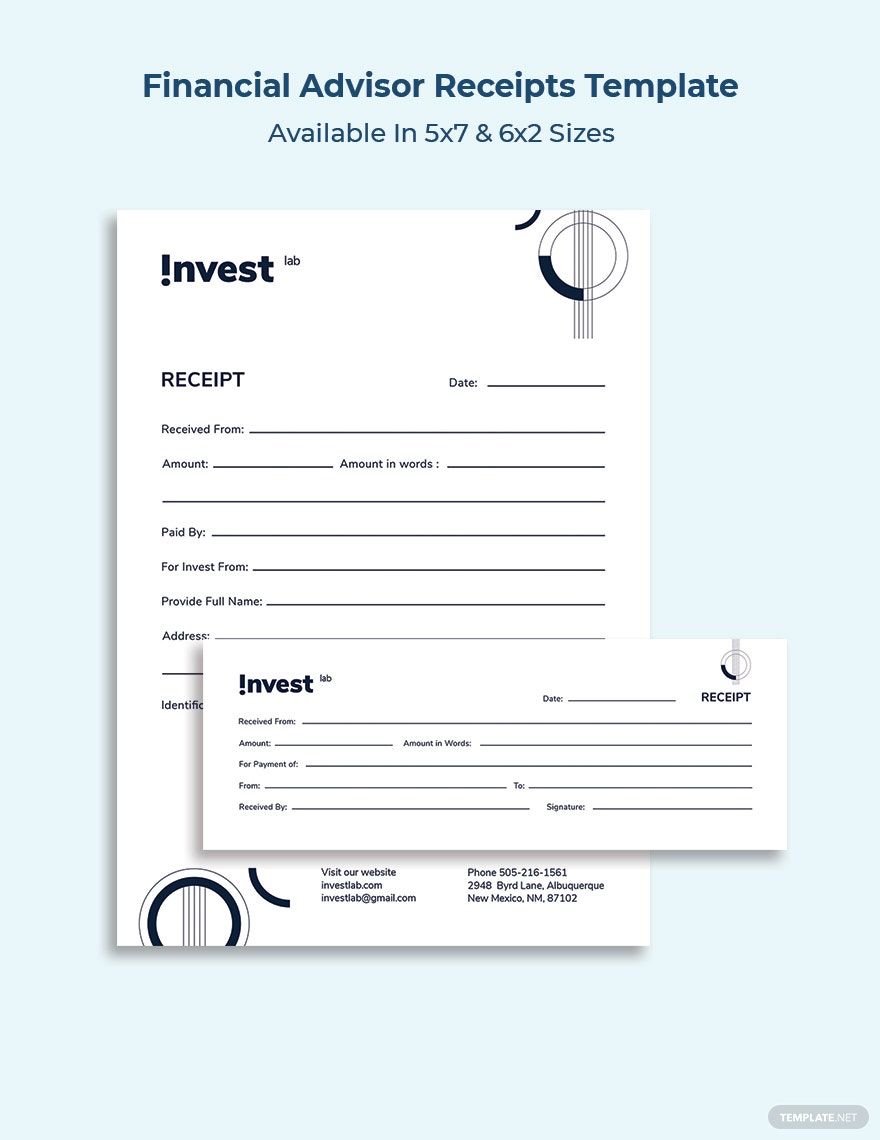 Financial Advisor Receipt Template in Word, Google Docs, Google Sheets, Illustrator, PSD, Apple Pages, Publisher, InDesign