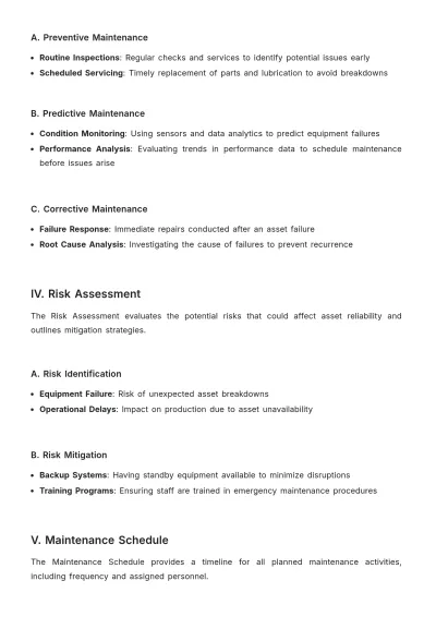 Free Reliability Asset Maintenance Plan Template to Edit Online