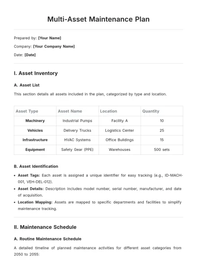 Free Multi-Asset Maintenance Plan Template to Edit Online