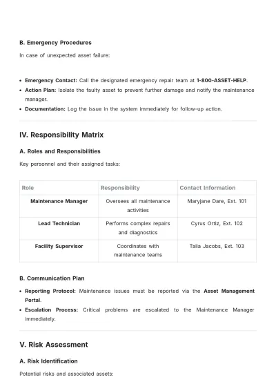 Free Multi-Asset Maintenance Plan Template to Edit Online
